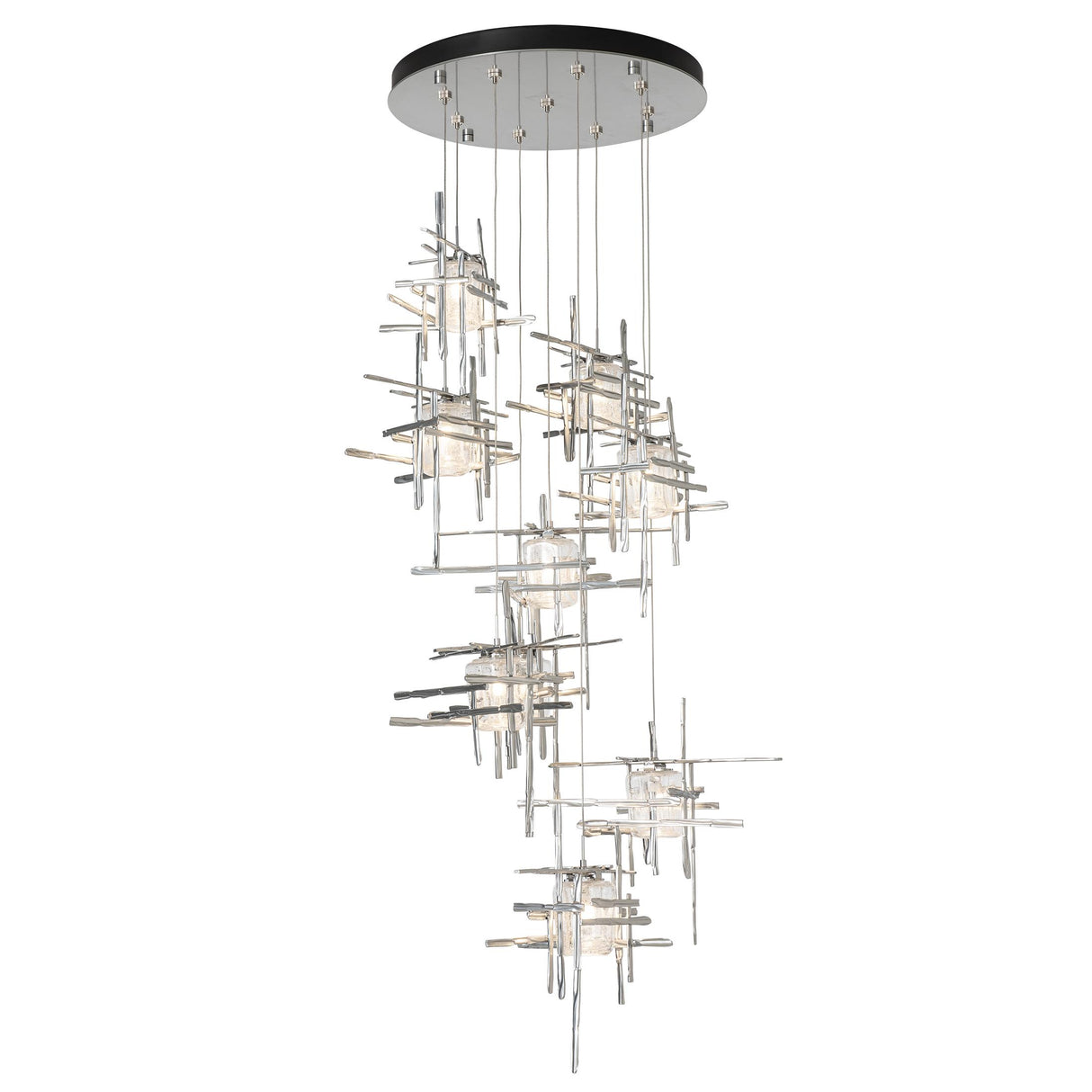 Hubbardton Forge 2022 Sterling Seeded Clear Glass (II) Standard Tura 9-Light Seeded Glass Pendant