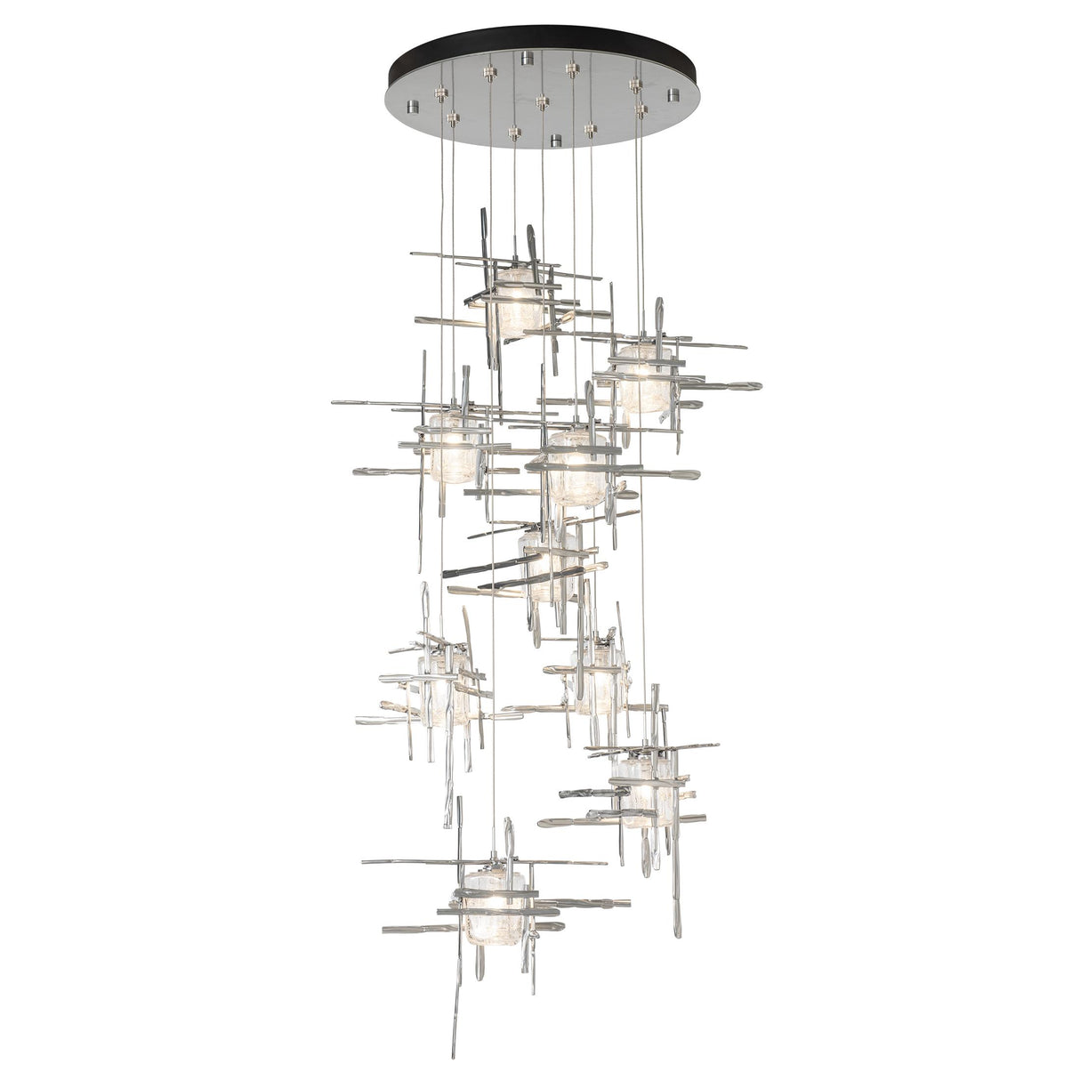 Hubbardton Forge 2022 Sterling Seeded Clear Glass (II) Standard Tura 9-Light Seeded Glass Pendant
