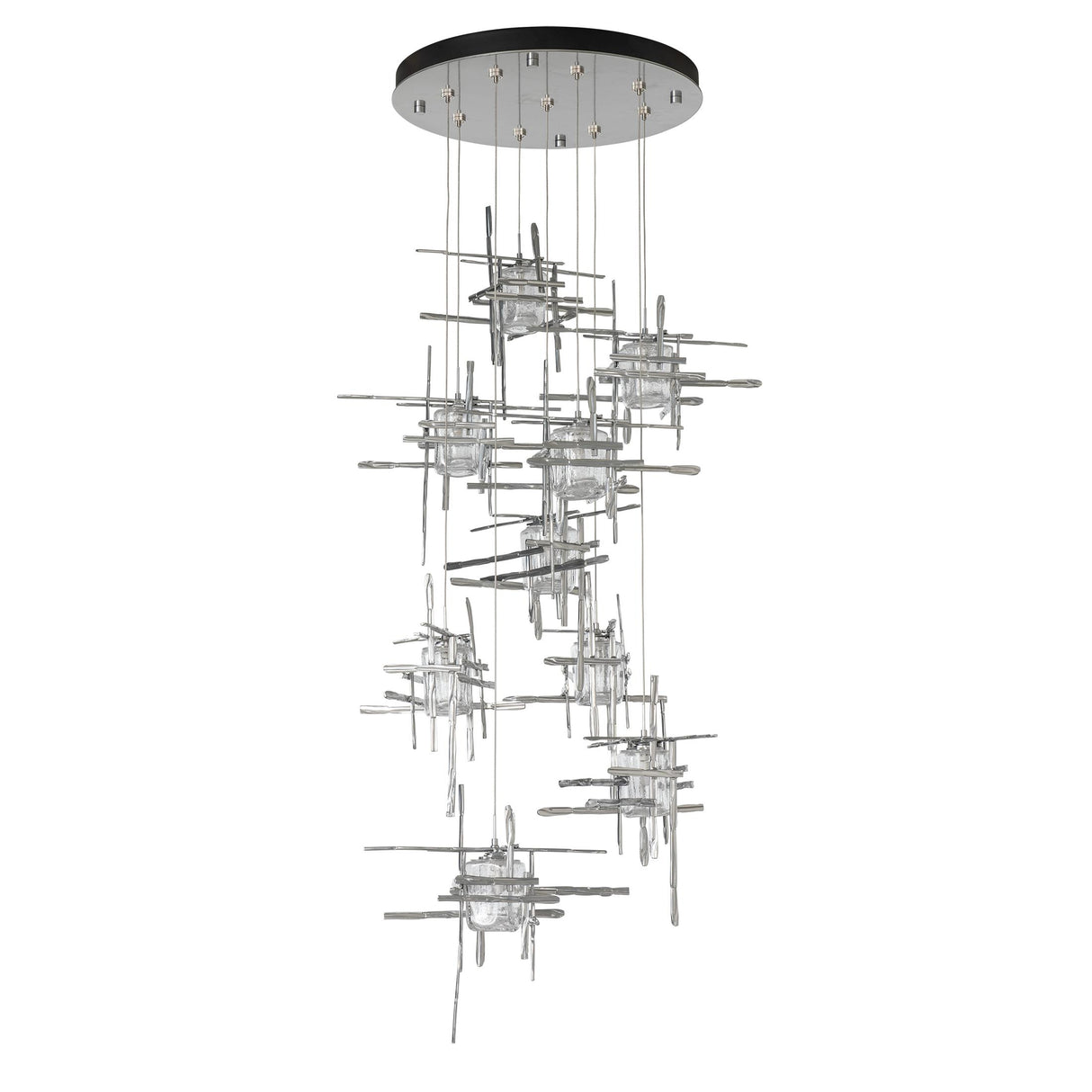 Hubbardton Forge 2022 Sterling Seeded Clear Glass (II) Standard Tura 9-Light Seeded Glass Pendant