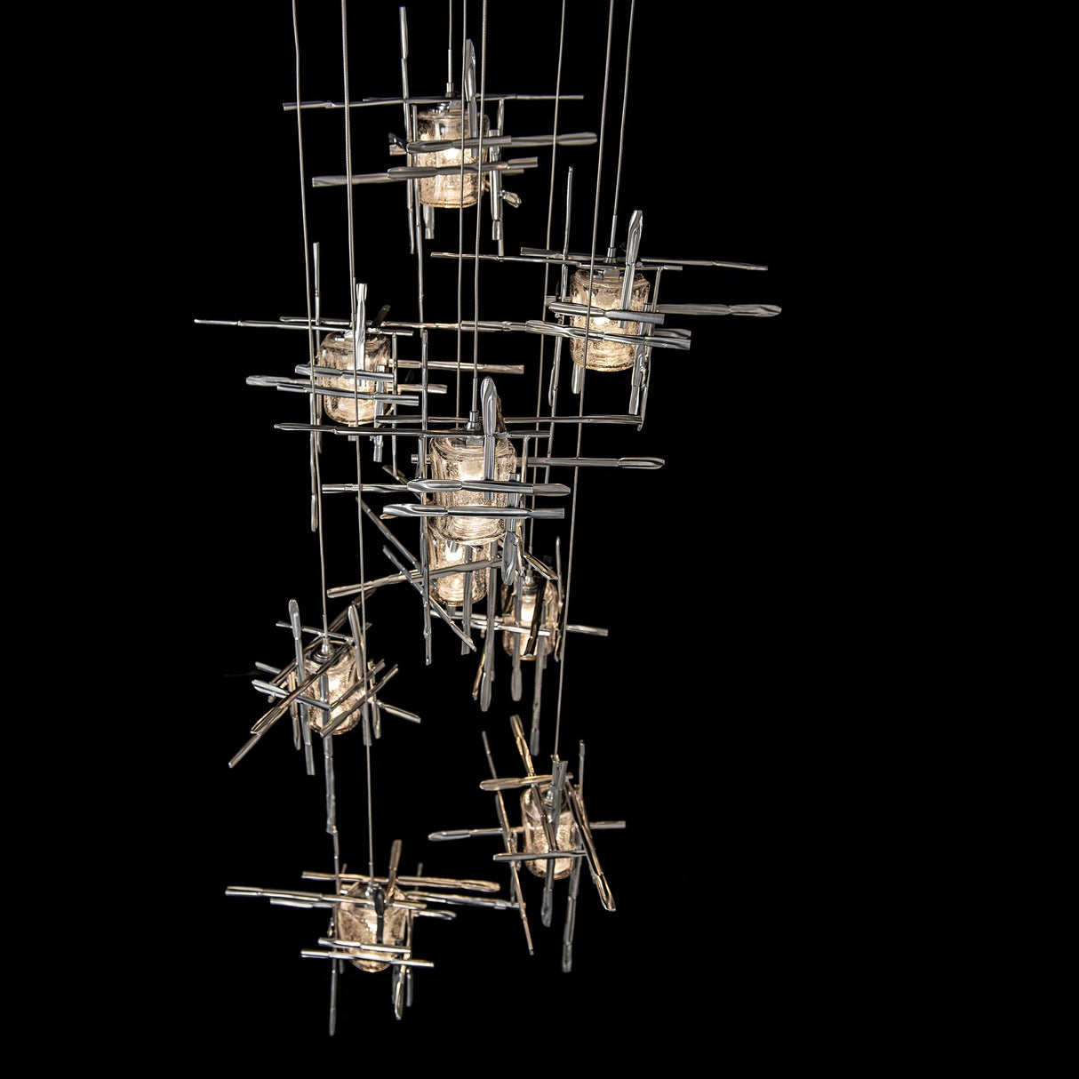Hubbardton Forge 2022 Sterling Seeded Clear Glass (II) Standard Tura 9-Light Seeded Glass Pendant