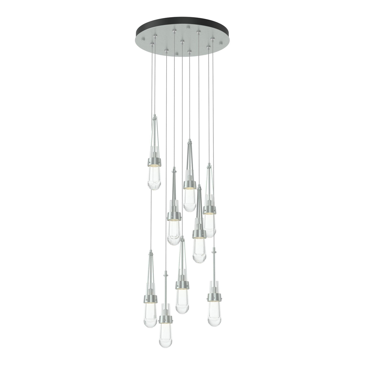 Hubbardton Forge 2022 Vintage Platinum Clear Glass (ZM) Standard Link 9-Light Clear Glass Pendant