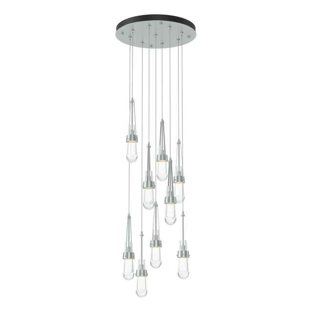 Hubbardton Forge 2022 Vintage Platinum Clear Glass (ZM) Standard Link 9-Light Clear Glass Pendant