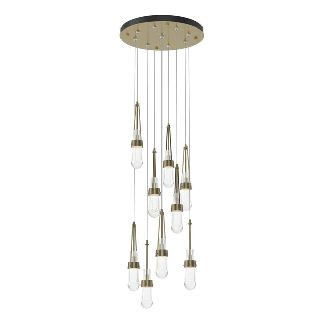 Hubbardton Forge 2022 Soft Gold Clear Glass (ZM) Standard Link 9-Light Clear Glass Pendant