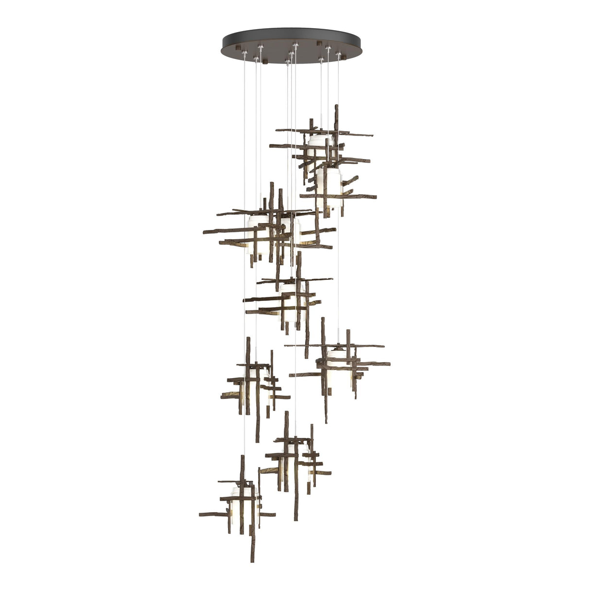 Hubbardton Forge 2022 Bronze Cast Glass (YC) Standard Tura 9-Light Frosted Glass Pendant