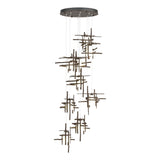 Hubbardton Forge 2022 Bronze Cast Glass (YC) Standard Tura 9-Light Frosted Glass Pendant