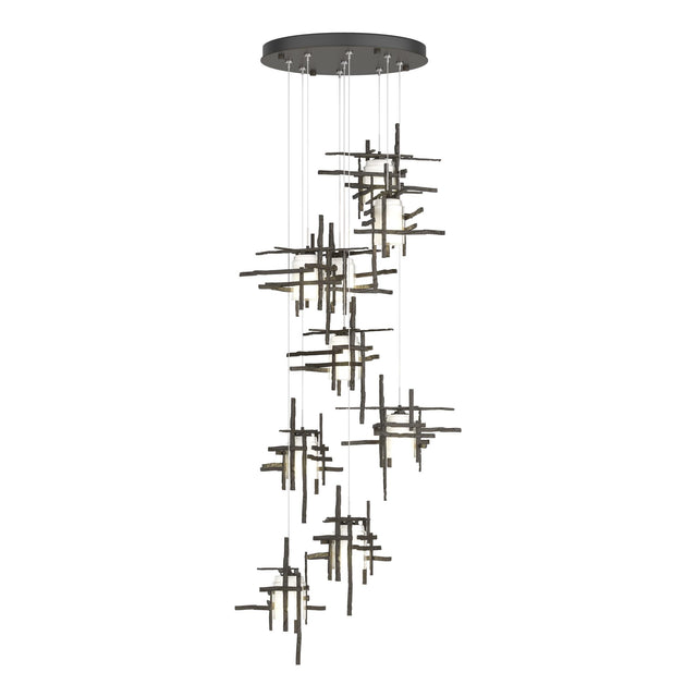 Hubbardton Forge 2022 Dark Smoke Cast Glass (YC) Standard Tura 9-Light Frosted Glass Pendant