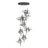 Hubbardton Forge 2022 Black Cast Glass (YC) Standard Tura 9-Light Frosted Glass Pendant