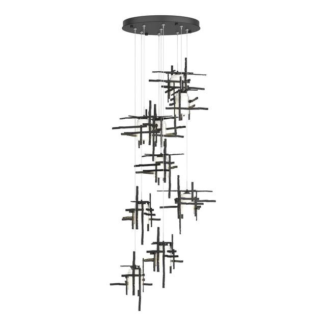 Hubbardton Forge 2022 Black Cast Glass (YC) Standard Tura 9-Light Frosted Glass Pendant