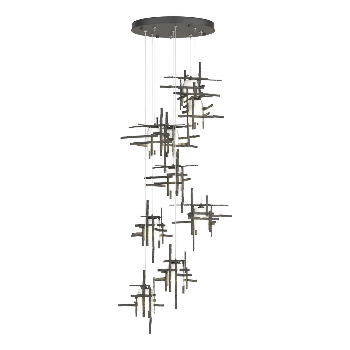 Hubbardton Forge 2022 Natural Iron Cast Glass (YC) Standard Tura 9-Light Frosted Glass Pendant
