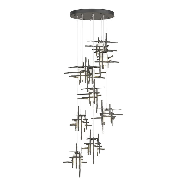 Hubbardton Forge 2022 Natural Iron Cast Glass (YC) Standard Tura 9-Light Frosted Glass Pendant