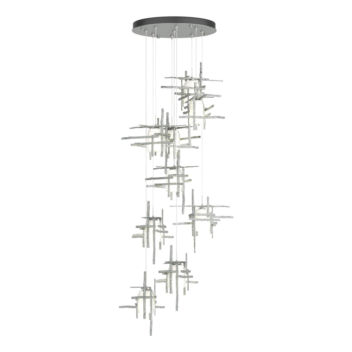 Hubbardton Forge 2022 Vintage Platinum Cast Glass (YC) Standard Tura 9-Light Frosted Glass Pendant