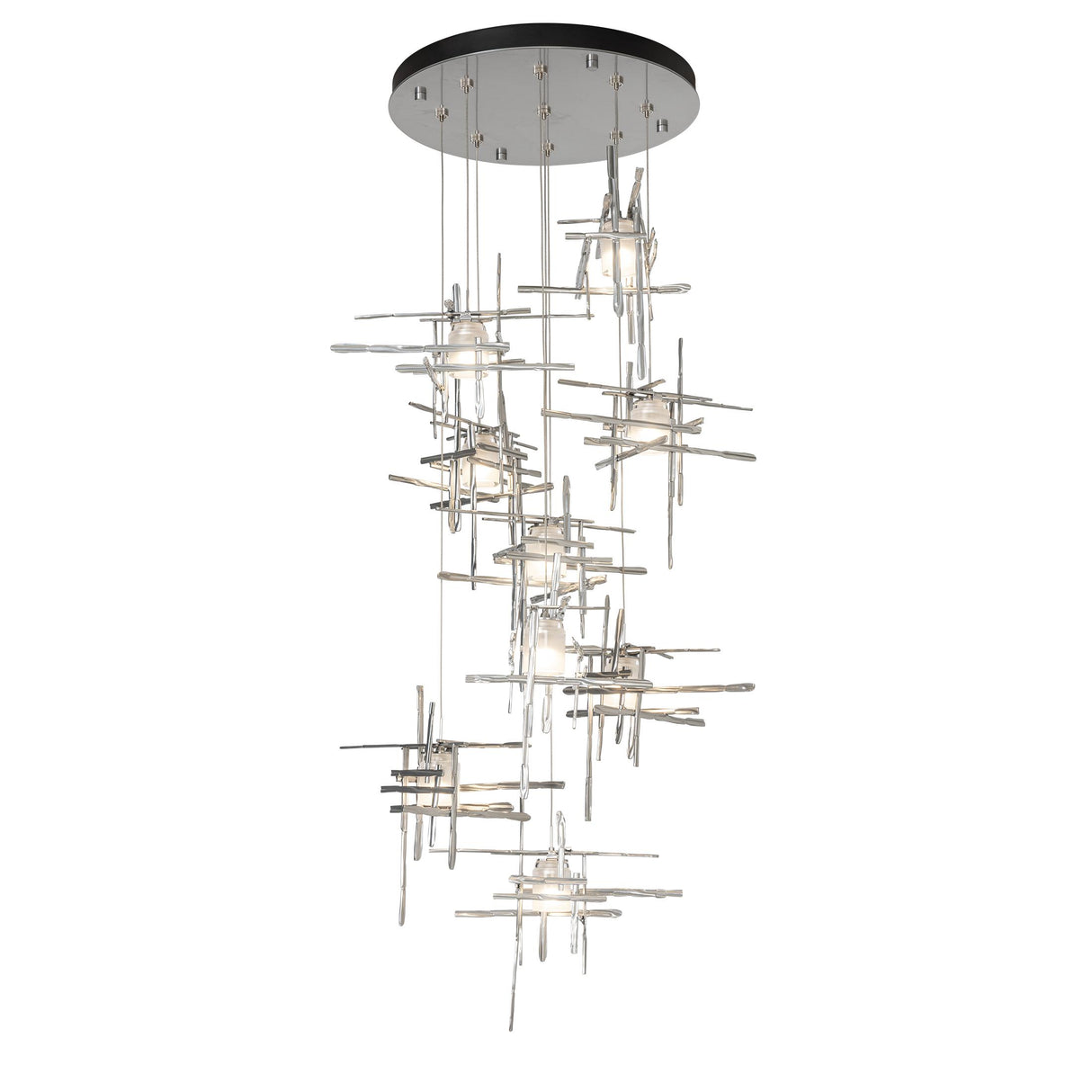 Hubbardton Forge 2022 Sterling Cast Glass (YC) Standard Tura 9-Light Frosted Glass Pendant