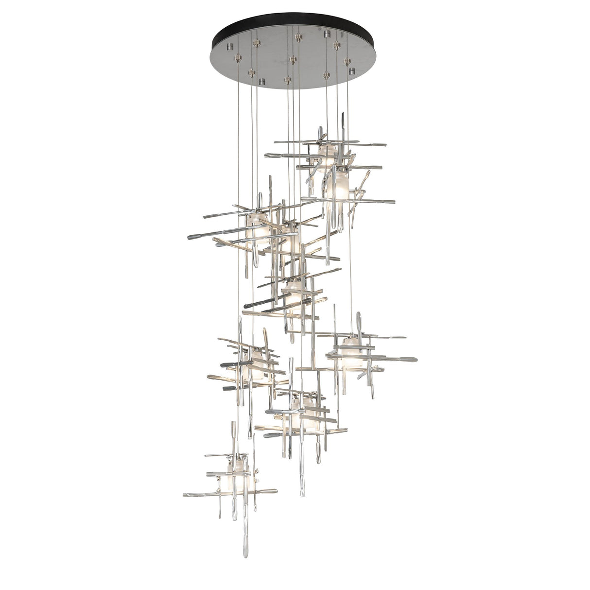 Hubbardton Forge 2022 Sterling Cast Glass (YC) Standard Tura 9-Light Frosted Glass Pendant