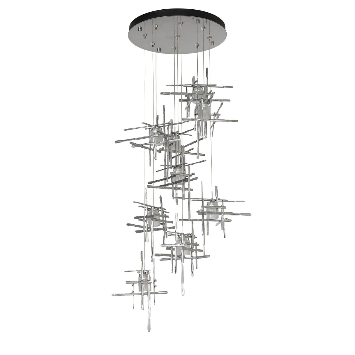 Hubbardton Forge 2022 Sterling Cast Glass (YC) Standard Tura 9-Light Frosted Glass Pendant