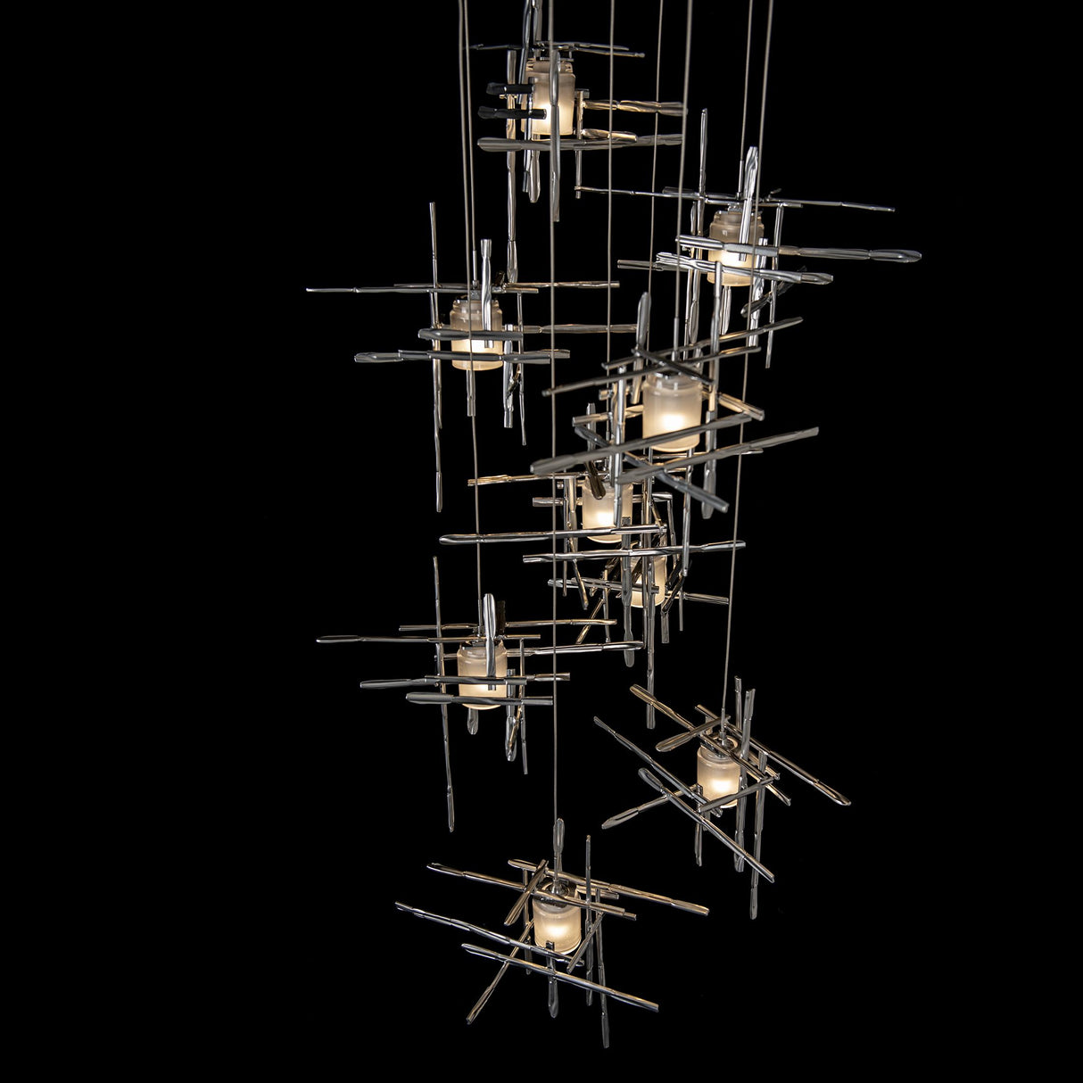Hubbardton Forge 2022 Sterling Cast Glass (YC) Standard Tura 9-Light Frosted Glass Pendant