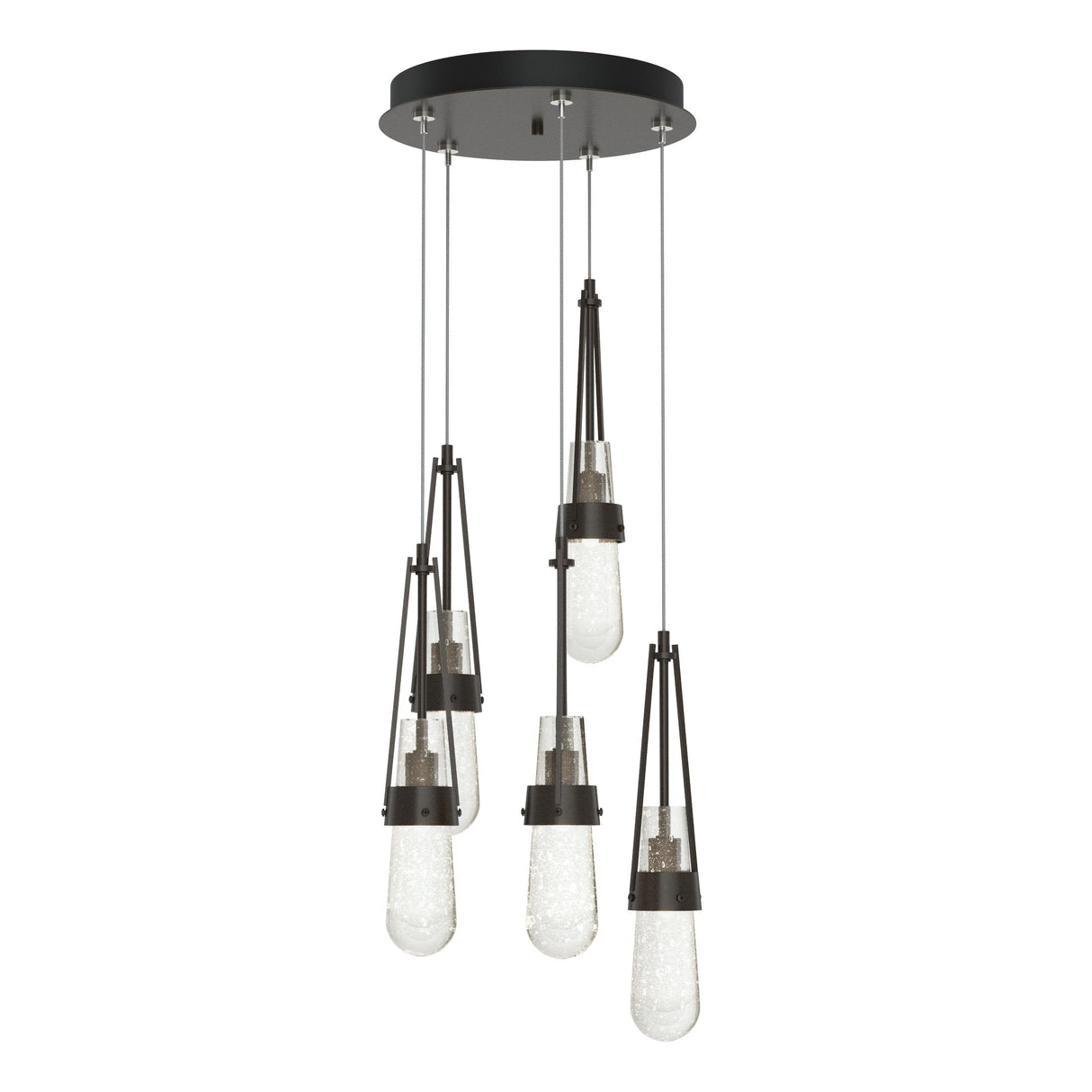 Hubbardton Forge 2023 Oil Rubbed Bronze Clear Bubble Glass (YG) Standard Link 5-Light Blown Glass Pendant