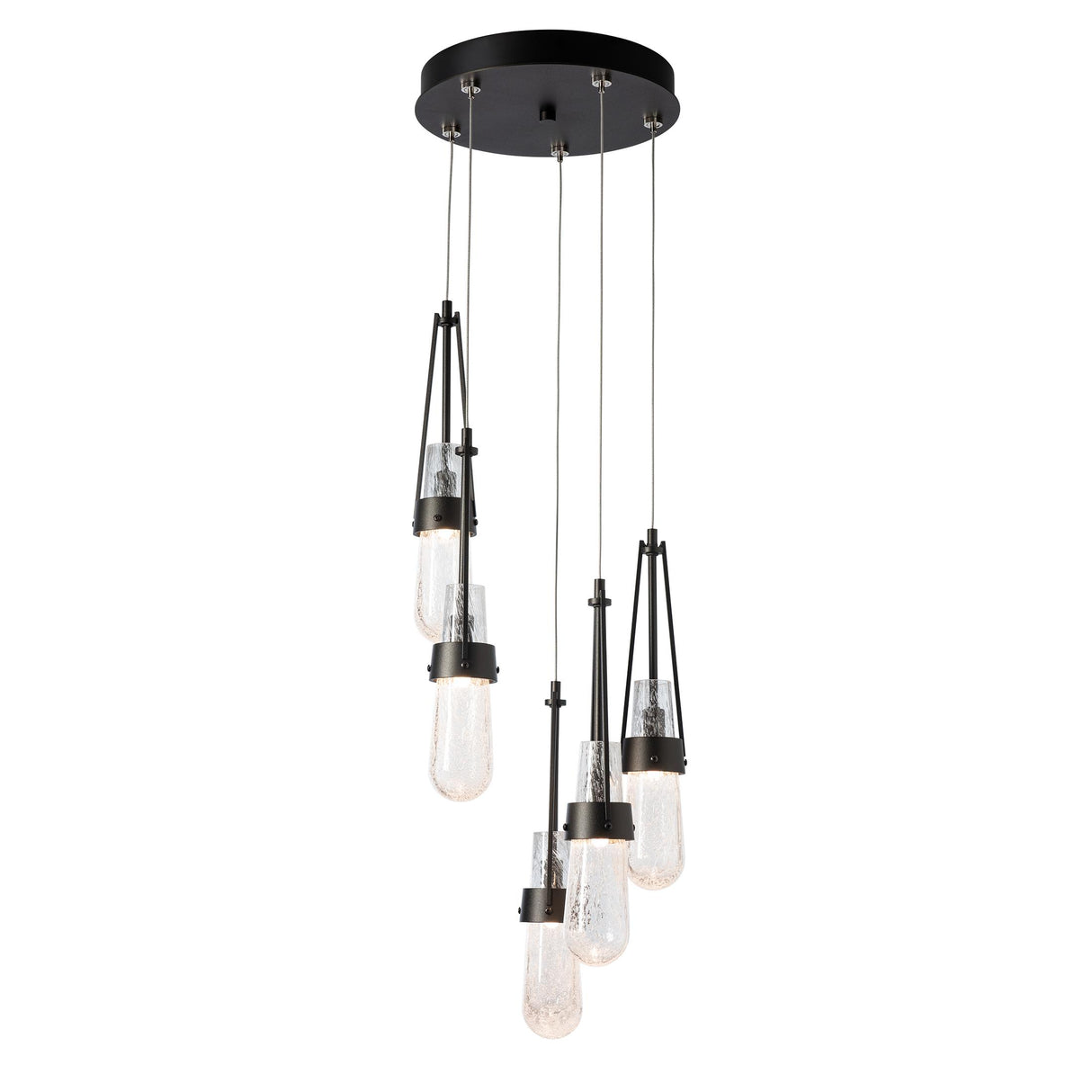 Hubbardton Forge 2023 Oil Rubbed Bronze Clear Bubble Glass (YG) Standard Link 5-Light Blown Glass Pendant