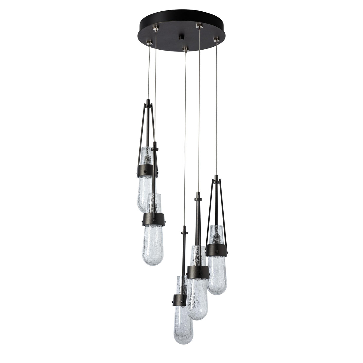 Hubbardton Forge 2023 Oil Rubbed Bronze Clear Bubble Glass (YG) Standard Link 5-Light Blown Glass Pendant