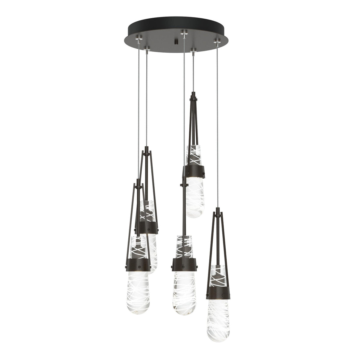 Hubbardton Forge 2023 Oil Rubbed Bronze Clear Glass with White Threading (YJ) Standard Link 5-Light Blown Glass Pendant