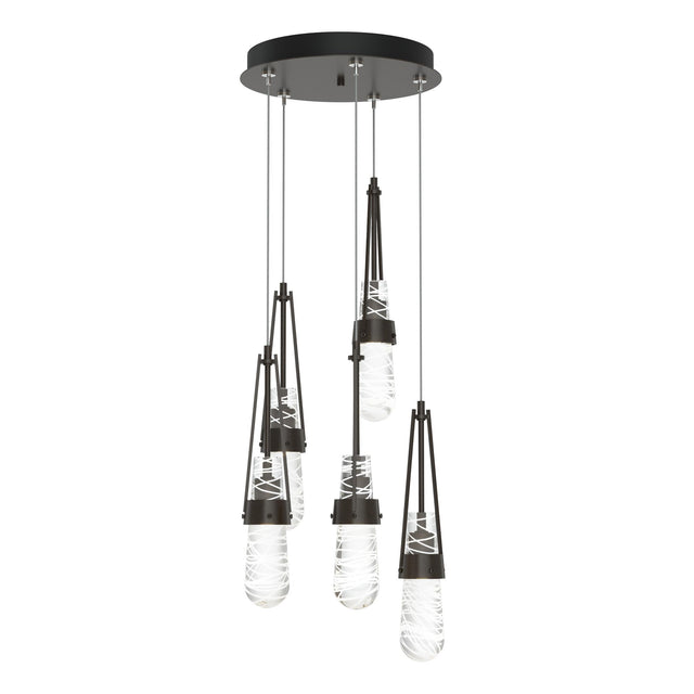 Hubbardton Forge 2023 Oil Rubbed Bronze Clear Glass with White Threading (YJ) Standard Link 5-Light Blown Glass Pendant
