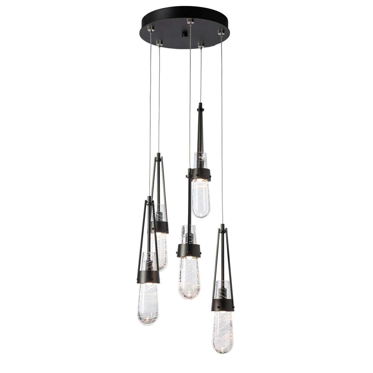Hubbardton Forge 2023 Oil Rubbed Bronze Clear Glass with White Threading (YJ) Standard Link 5-Light Blown Glass Pendant
