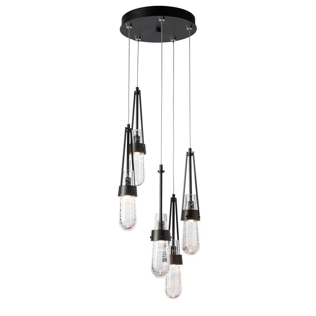 Hubbardton Forge 2023 Oil Rubbed Bronze Clear Glass with White Threading (YJ) Standard Link 5-Light Blown Glass Pendant