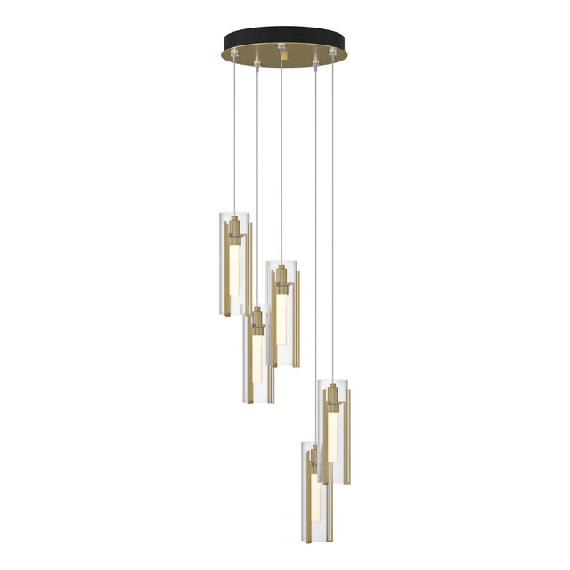 Hubbardton Forge 2023 Modern Brass Clear Glass (ZM) Standard Exos Glass 5-Light Pendant
