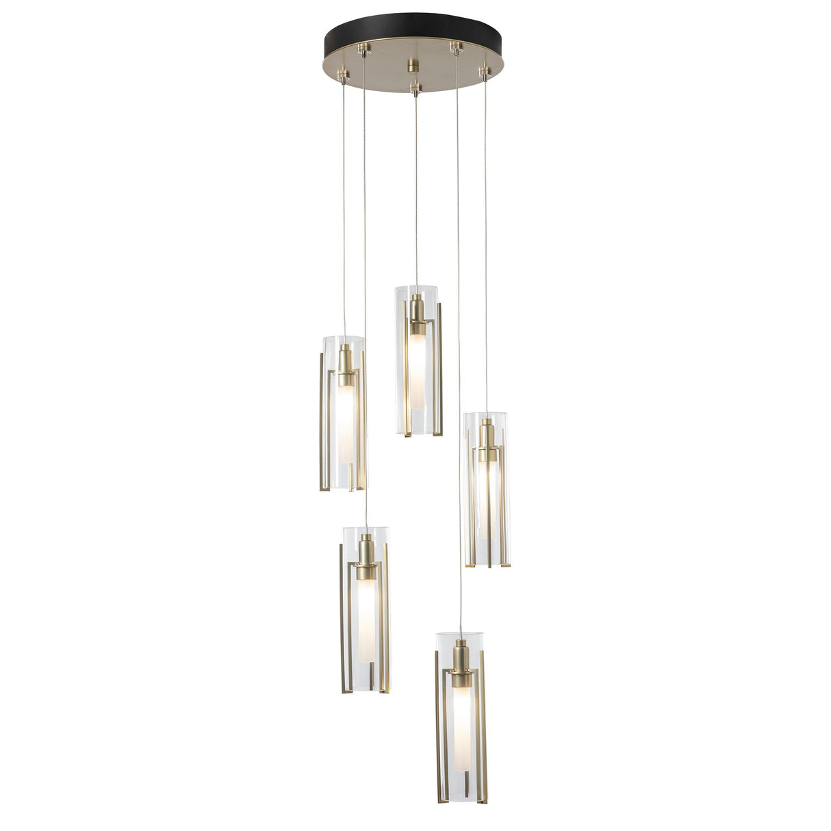 Hubbardton Forge 2023 Modern Brass Clear Glass (ZM) Standard Exos Glass 5-Light Pendant