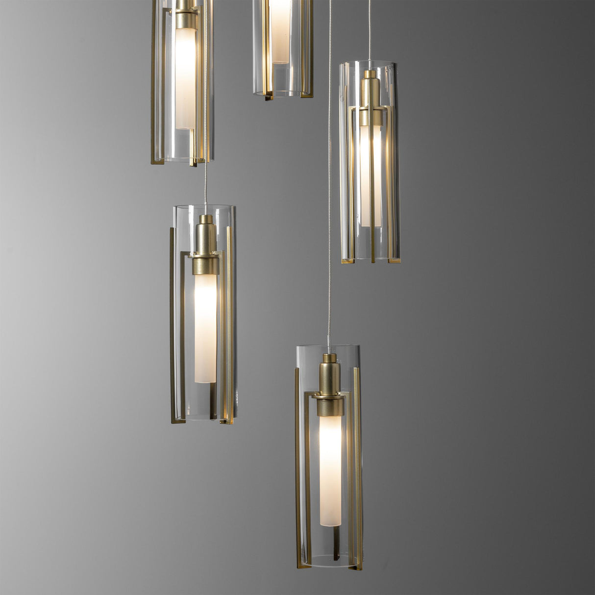 Hubbardton Forge 2023 Modern Brass Clear Glass (ZM) Standard Exos Glass 5-Light Pendant