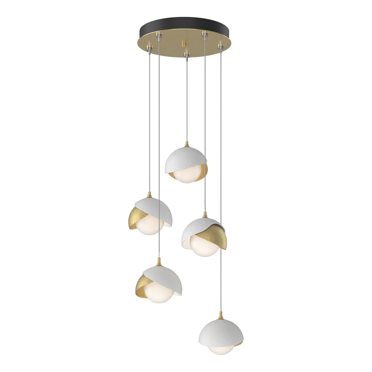 Hubbardton Forge 2023 Modern Brass White Opal Glass (GG) Standard Brooklyn 5-Light Double Shade Pendant