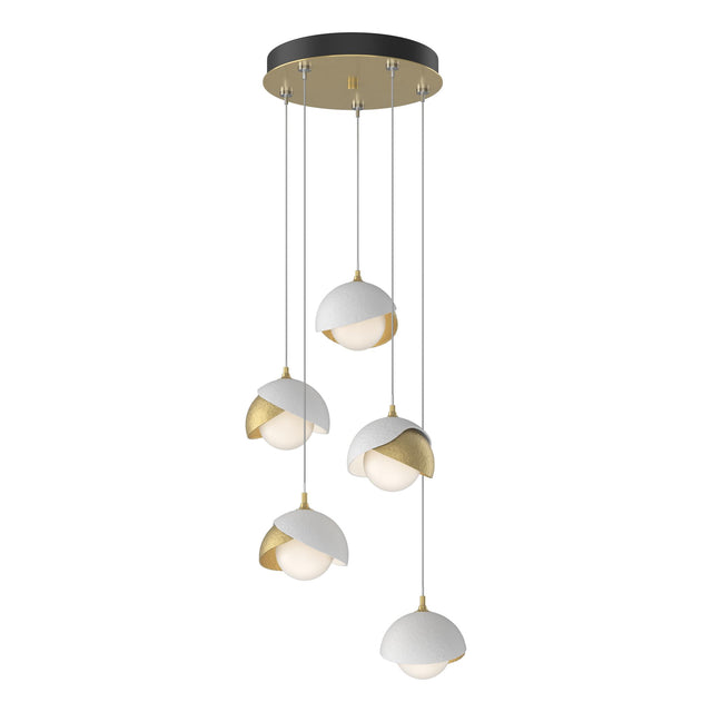 Hubbardton Forge 2023 Modern Brass White Opal Glass (GG) Standard Brooklyn 5-Light Double Shade Pendant