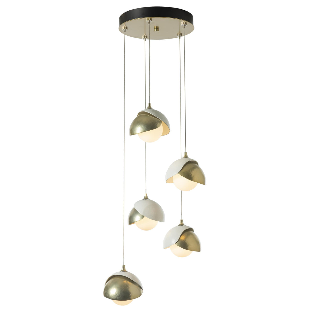 Hubbardton Forge 2023 Modern Brass White Opal Glass (GG) Standard Brooklyn 5-Light Double Shade Pendant