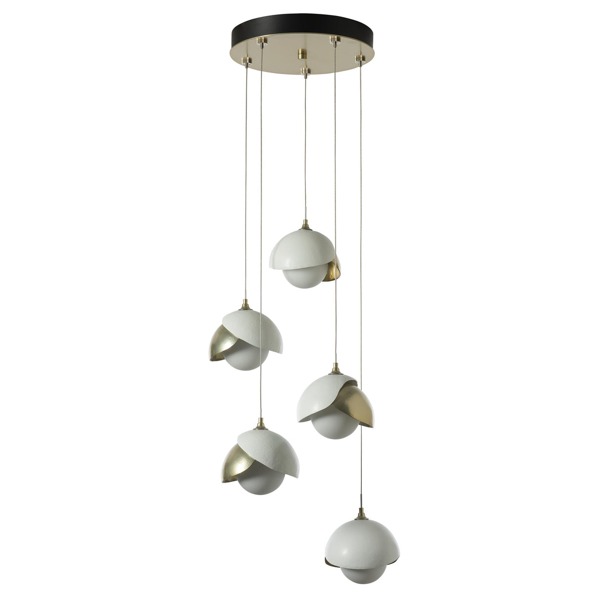Hubbardton Forge 2023 Modern Brass White Opal Glass (GG) Standard Brooklyn 5-Light Double Shade Pendant