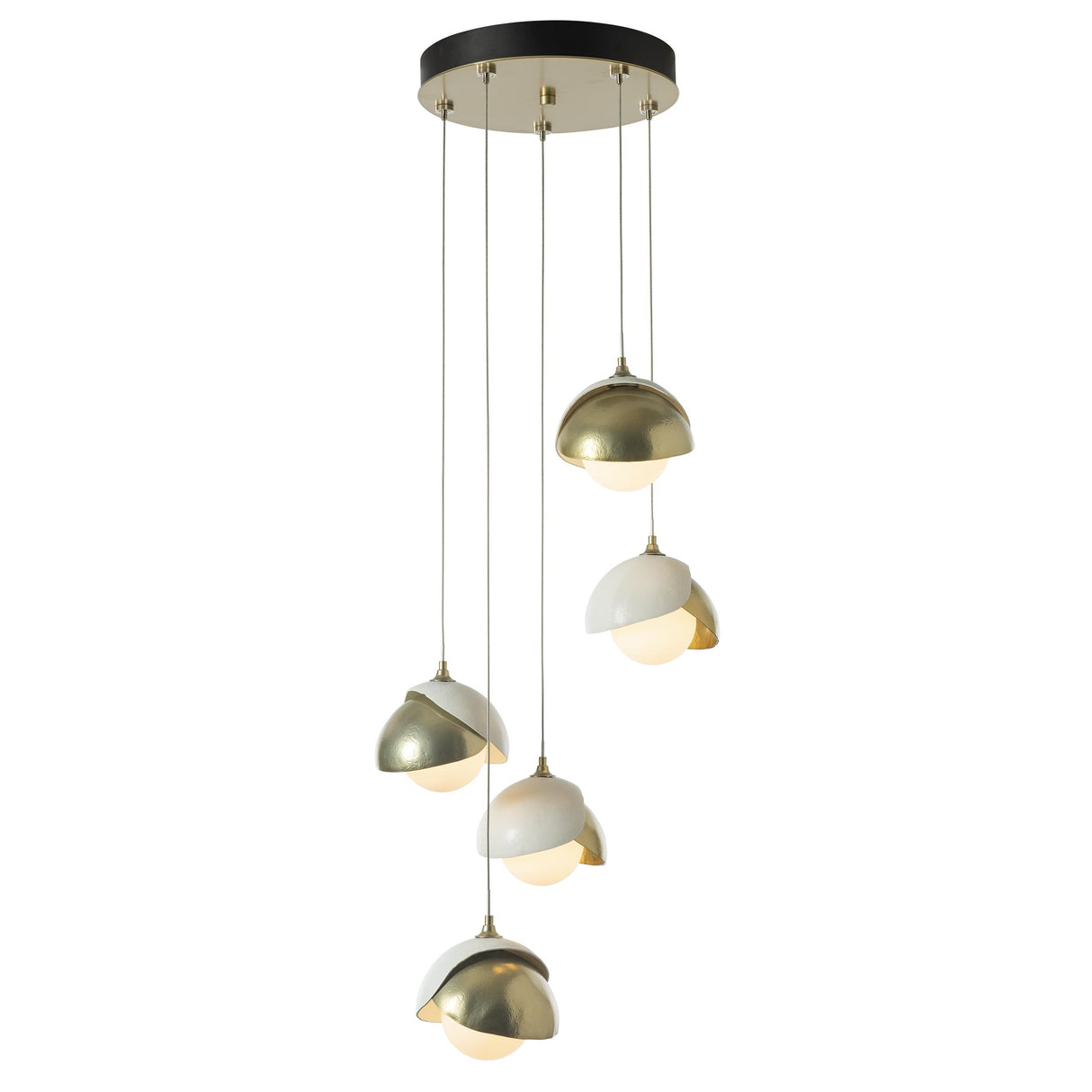 Hubbardton Forge 2023 Modern Brass White Opal Glass (GG) Standard Brooklyn 5-Light Double Shade Pendant