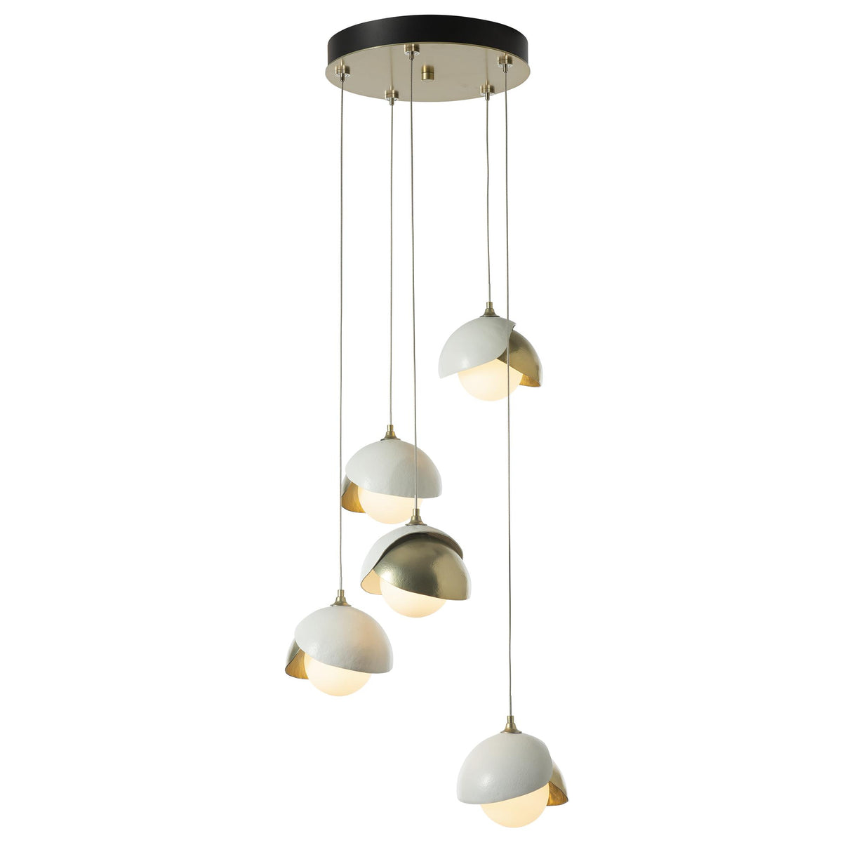 Hubbardton Forge 2023 Modern Brass White Opal Glass (GG) Standard Brooklyn 5-Light Double Shade Pendant
