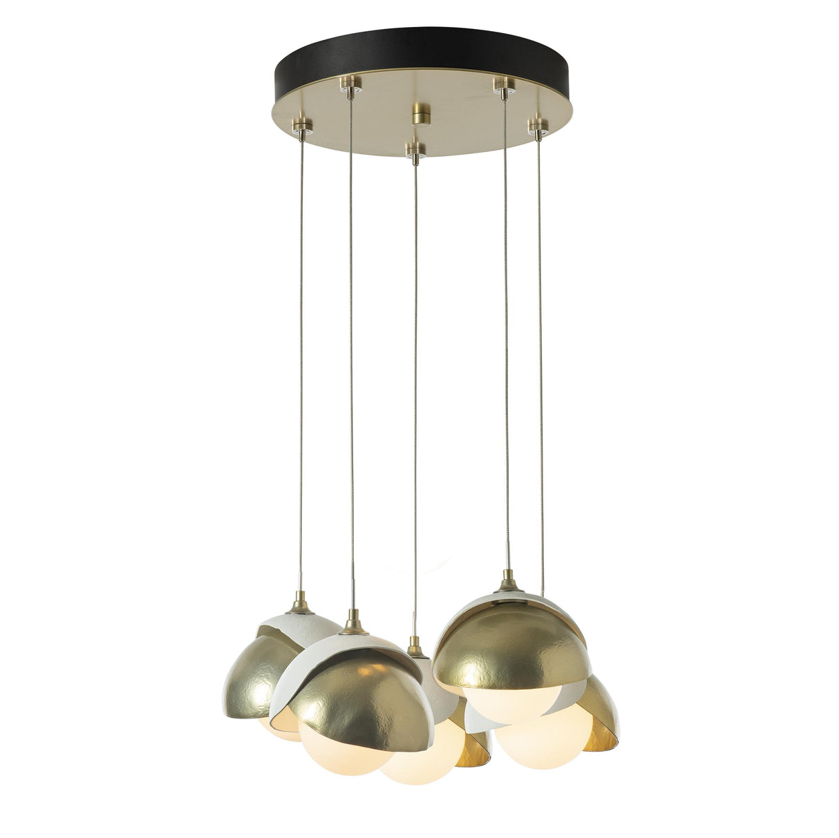 Hubbardton Forge 2023 Modern Brass White Opal Glass (GG) Standard Brooklyn 5-Light Double Shade Pendant