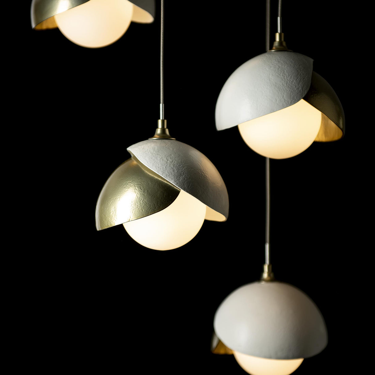 Hubbardton Forge 2023 Modern Brass White Opal Glass (GG) Standard Brooklyn 5-Light Double Shade Pendant