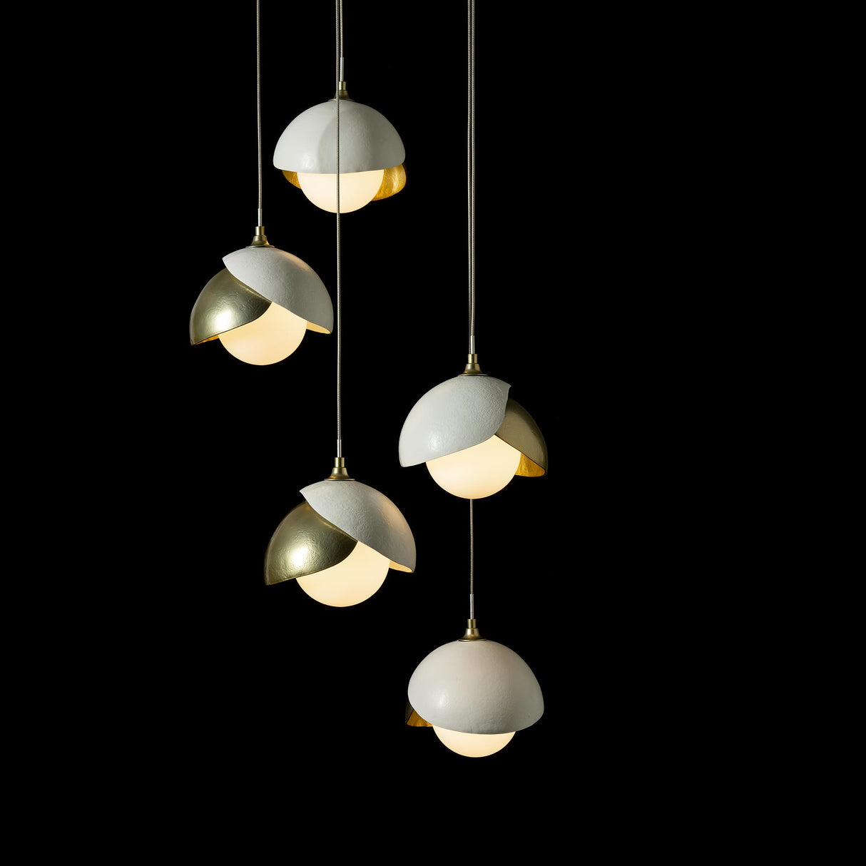 Hubbardton Forge 2023 Modern Brass White Opal Glass (GG) Standard Brooklyn 5-Light Double Shade Pendant