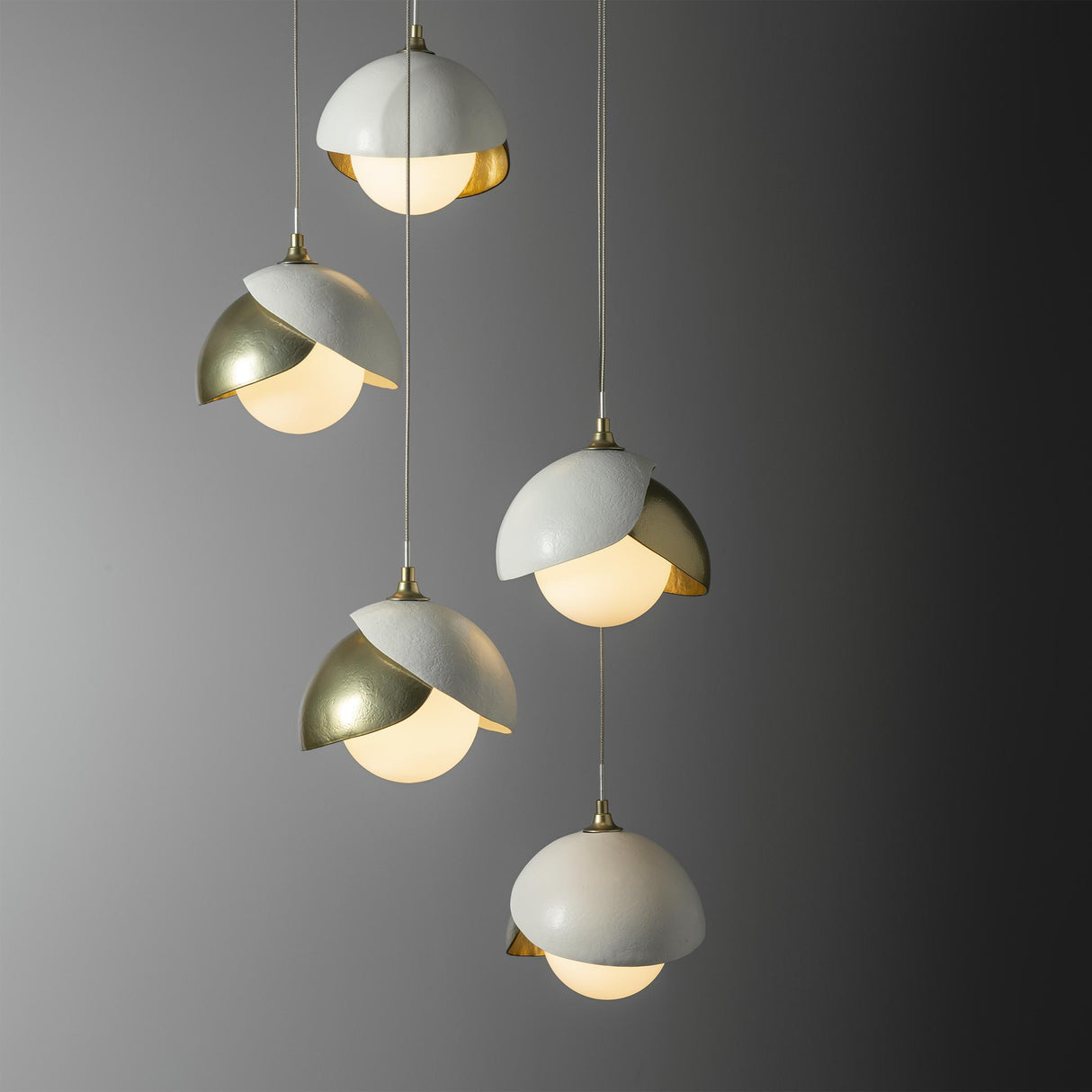Hubbardton Forge 2023 Modern Brass White Opal Glass (GG) Standard Brooklyn 5-Light Double Shade Pendant