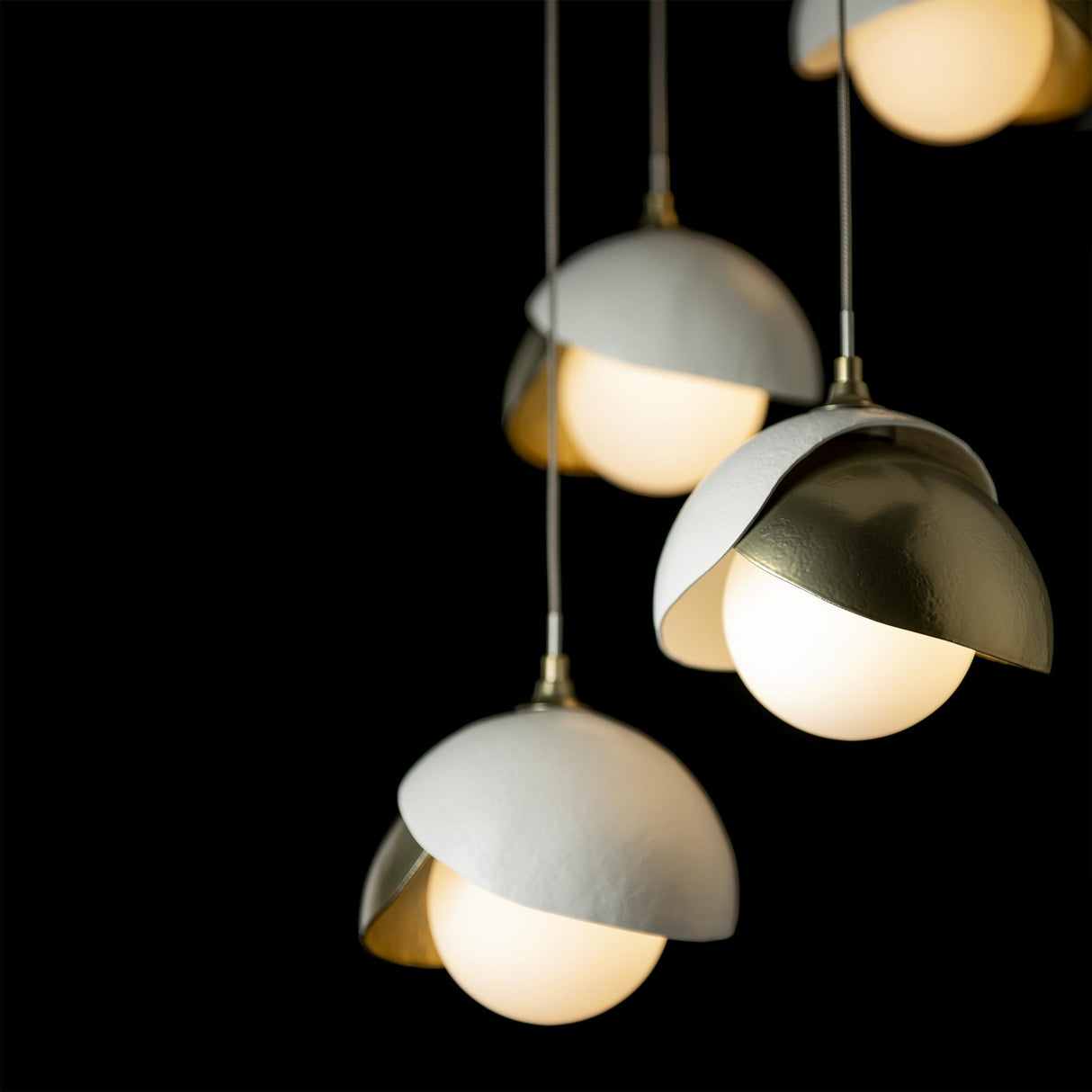 Hubbardton Forge 2023 Modern Brass White Opal Glass (GG) Standard Brooklyn 5-Light Double Shade Pendant