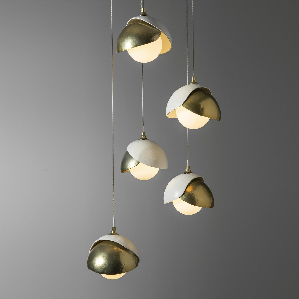 Hubbardton Forge 2023 Modern Brass White Opal Glass (GG) Standard Brooklyn 5-Light Double Shade Pendant