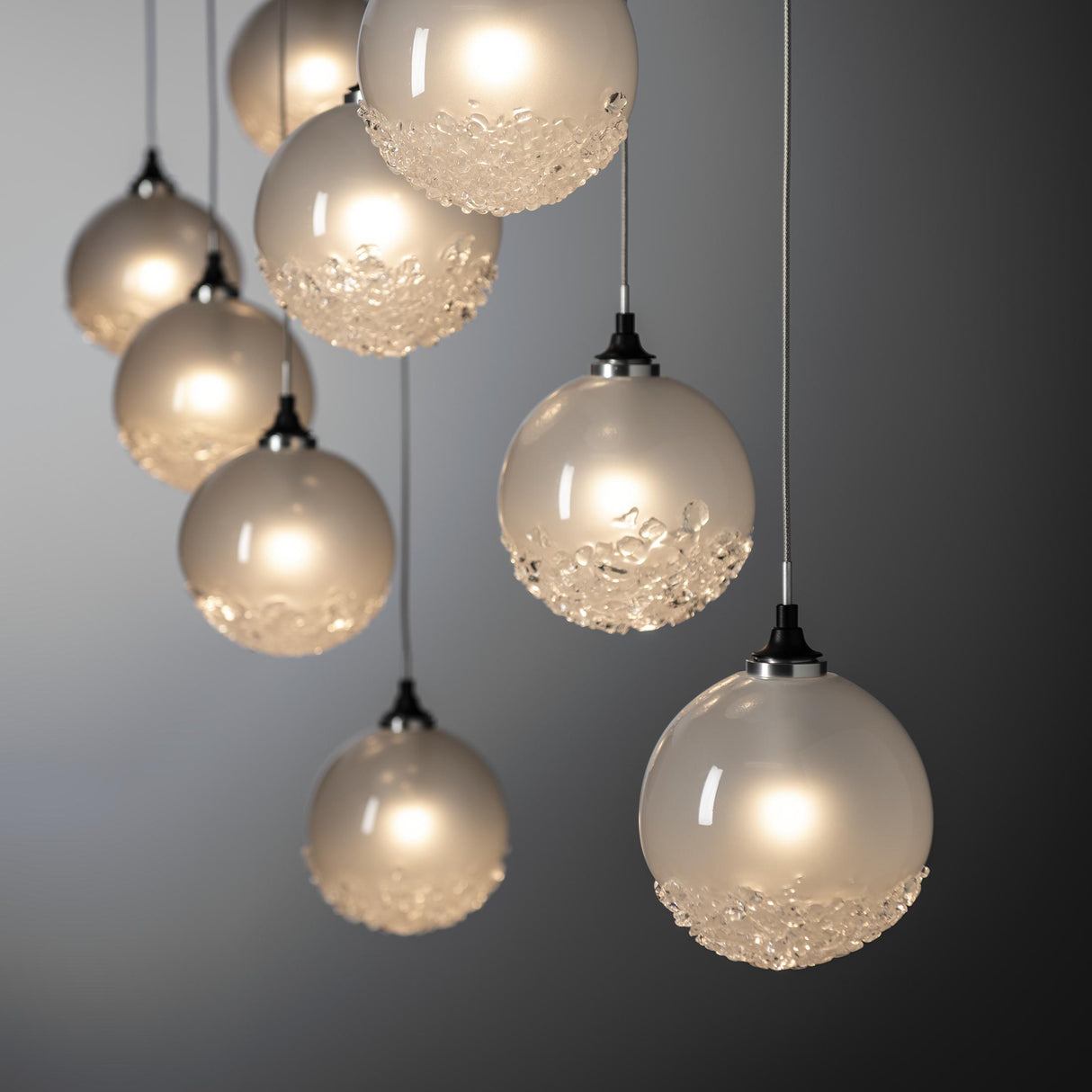 Hubbardton Forge 2023 Black Frosted Glass (FD) Standard Fritz Globe 10-Light Pendant