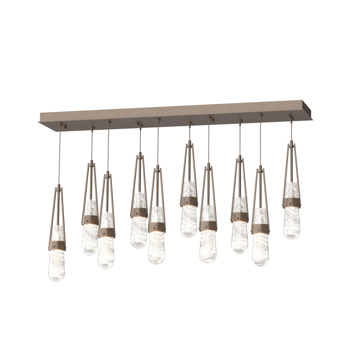 Hubbardton Forge 2022 Bronze Clear Glass with White Threading (YJ) Standard Link 10-Light Blown Glass Pendant