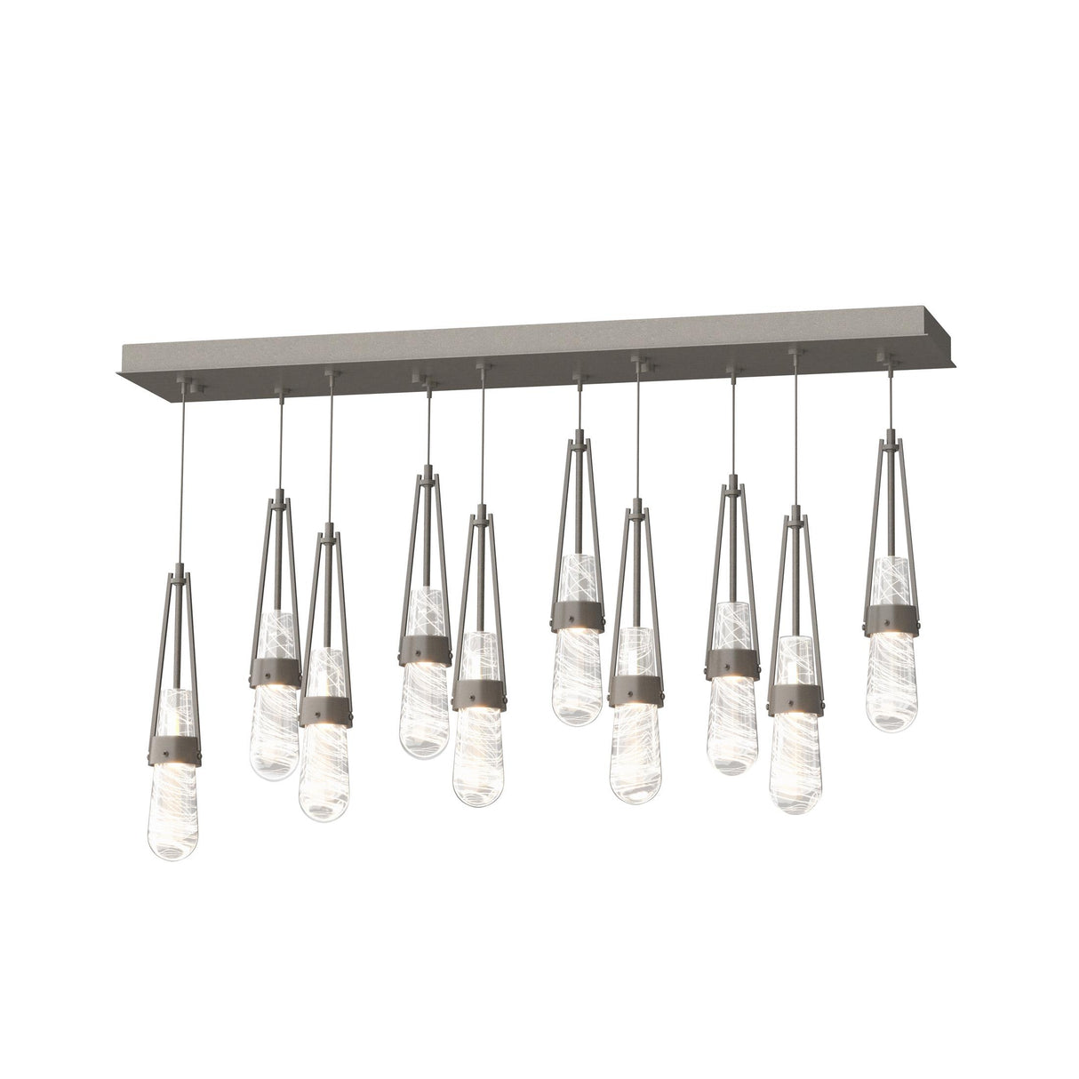 Hubbardton Forge 2022 Dark Smoke Clear Glass with White Threading (YJ) Standard Link 10-Light Blown Glass Pendant