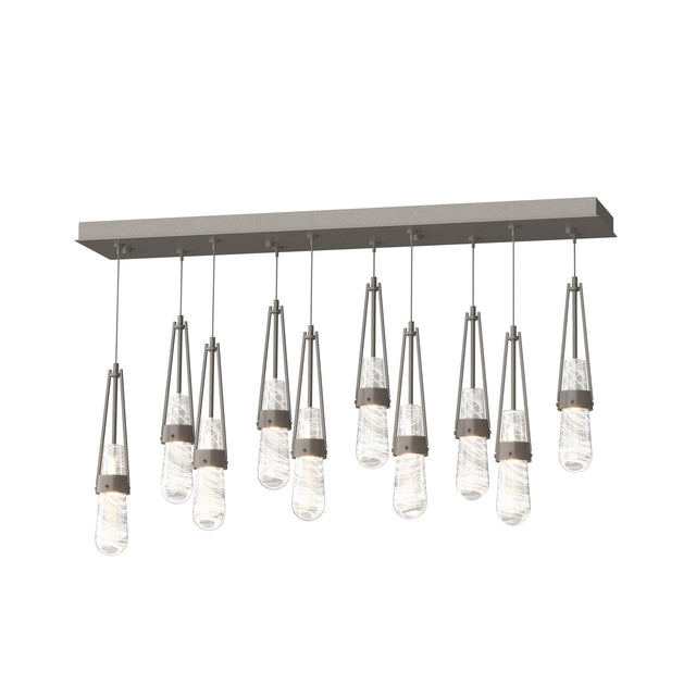 Hubbardton Forge 2022 Dark Smoke Clear Glass with White Threading (YJ) Standard Link 10-Light Blown Glass Pendant