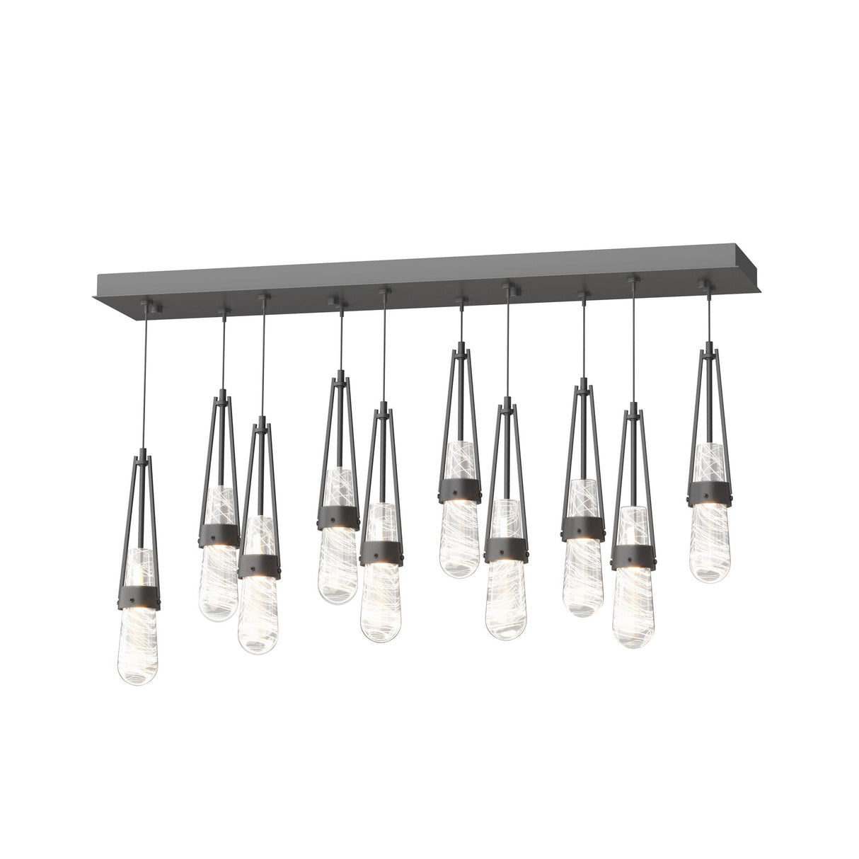 Hubbardton Forge 2022 Black Clear Glass with White Threading (YJ) Standard Link 10-Light Blown Glass Pendant