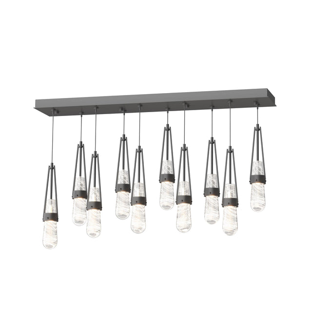Hubbardton Forge 2022 Black Clear Glass with White Threading (YJ) Standard Link 10-Light Blown Glass Pendant