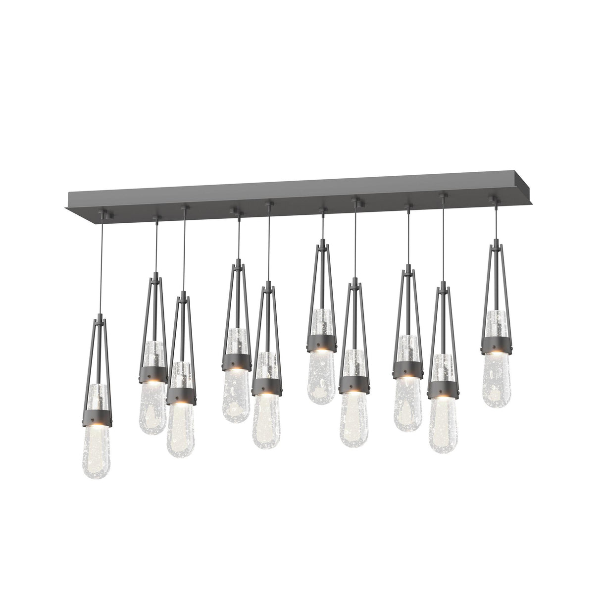 Hubbardton Forge 2022 Black Clear Bubble Glass (YG) Standard Link 10-Light Blown Glass Pendant