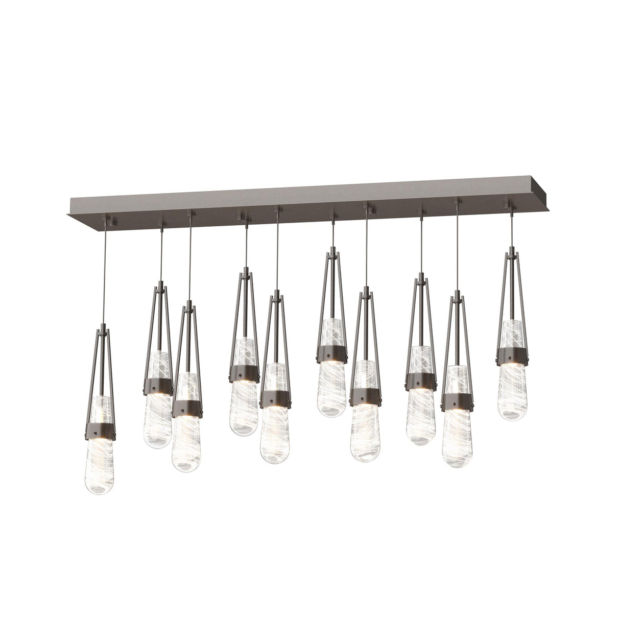 Hubbardton Forge 2022 Oil Rubbed Bronze Clear Glass with White Threading (YJ) Standard Link 10-Light Blown Glass Pendant