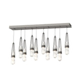 Hubbardton Forge 2022 Natural Iron Clear Glass with White Threading (YJ) Standard Link 10-Light Blown Glass Pendant